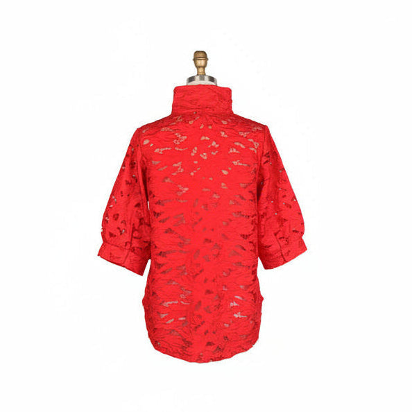 Lace Mesh High-Low Blouse in Red - 7122-RD
