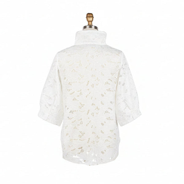 Lace Mesh High-Low Blouse in White - 7122-WT