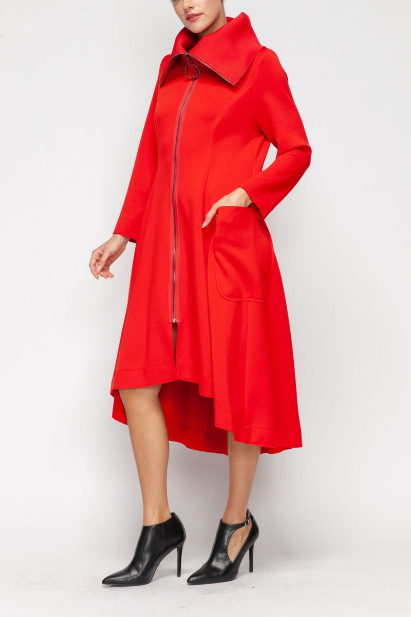 Wide Dramatic Collar Hi-Low Jacket in Red - 7142J-RED