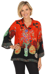 Asian Inspired Art Print Blouse in Red/Multi - 1213LMT