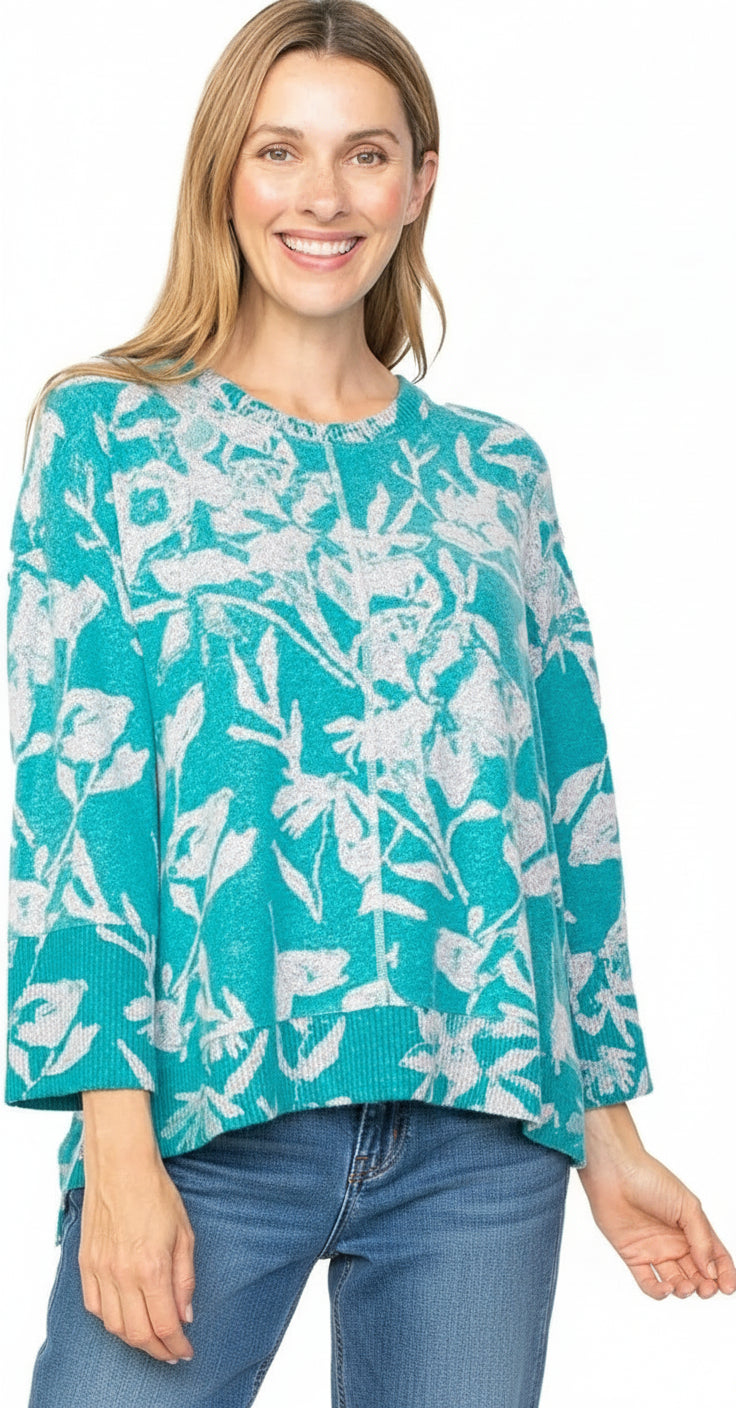 Soft Brushed Knit Floral High-Low Top - 36469