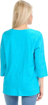 Mineral Wash Embroidered Voile Top in Turquoise- C630-TQ