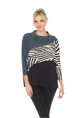 Colorblock Animal Print Tunic in Midnight - 4931T-MID - Sizes M & L