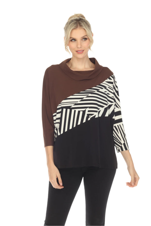 Colorblock Zebra-Print Tunic Top in Brown - 4931T-BRN