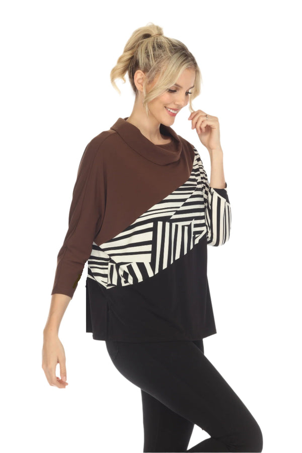 Colorblock Zebra-Print Tunic Top in Brown - 4931T-BRN