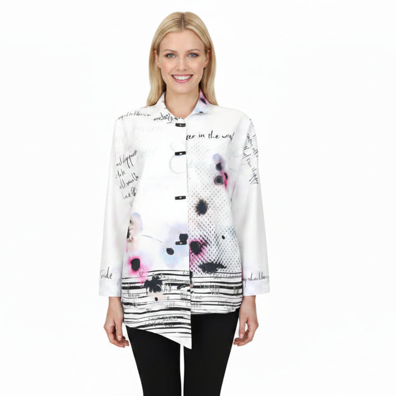 Watercolor Floral & Script Asymmetric Shirt - 7251B