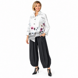 Floral & Script Print Cotton-Stretch Asymmetric Shirt - 7251B