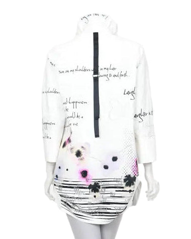Floral & Script Print Zip Front Tunic Jacket - 7259B