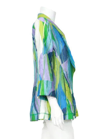 Semi-Sheer Abstract Print Open Front Jacket - 7271J-MLT