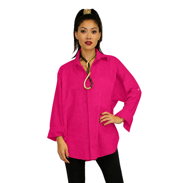 Solid Cotton Big Shirt in Fuchsia - GDB-527-FS