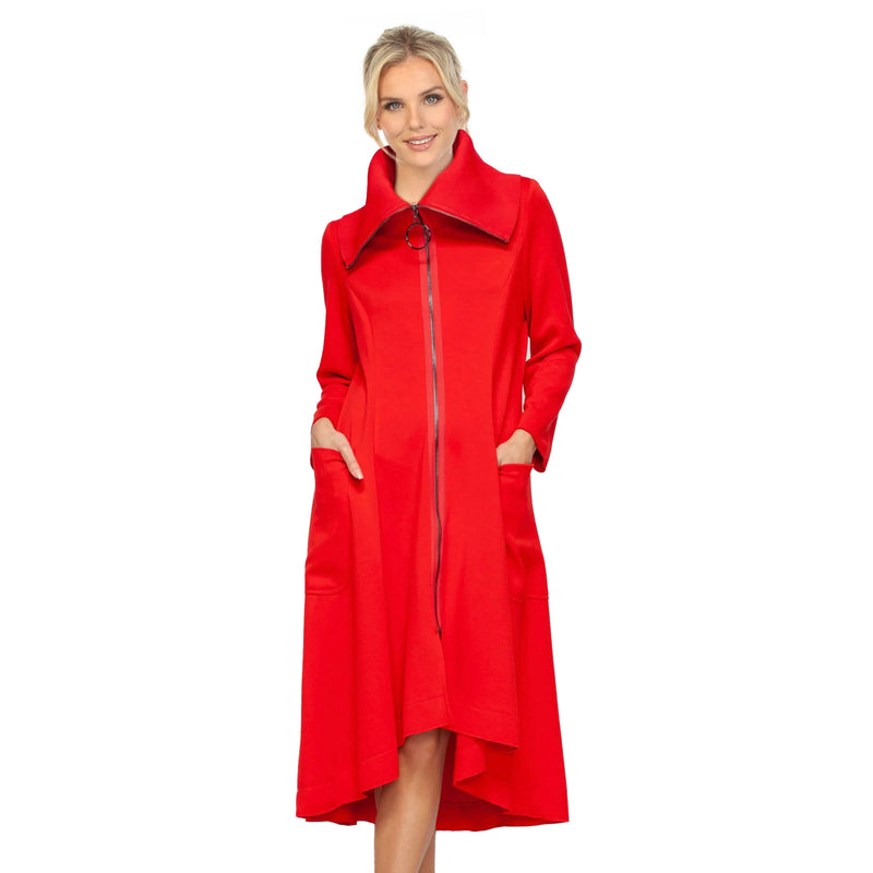 Wide Dramatic Collar Hi-Low Jacket in Red - 7142J-RED
