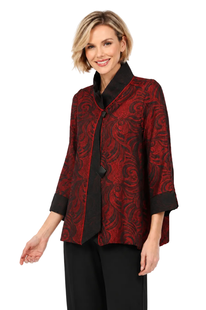 Just In! Elegant Jacquard Swirl Jacket in Red -  2324-RD