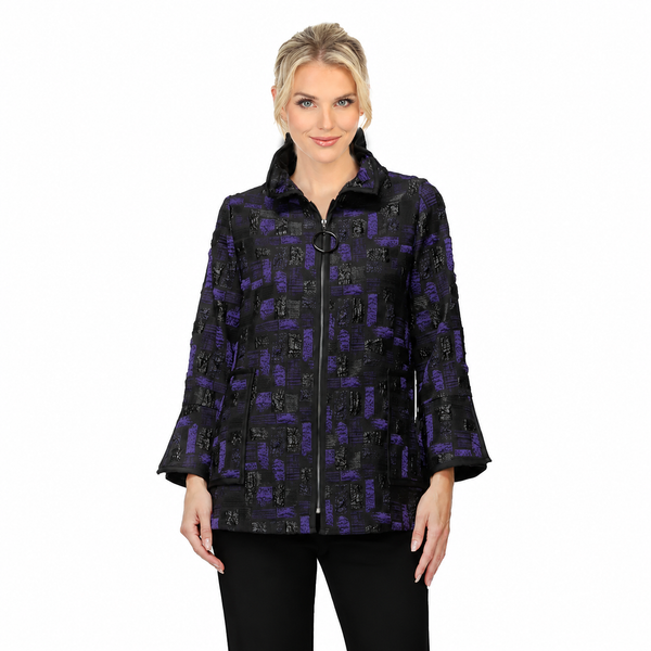 Striking Grid Jacquard Jacket in Purple - 7353J-PPL