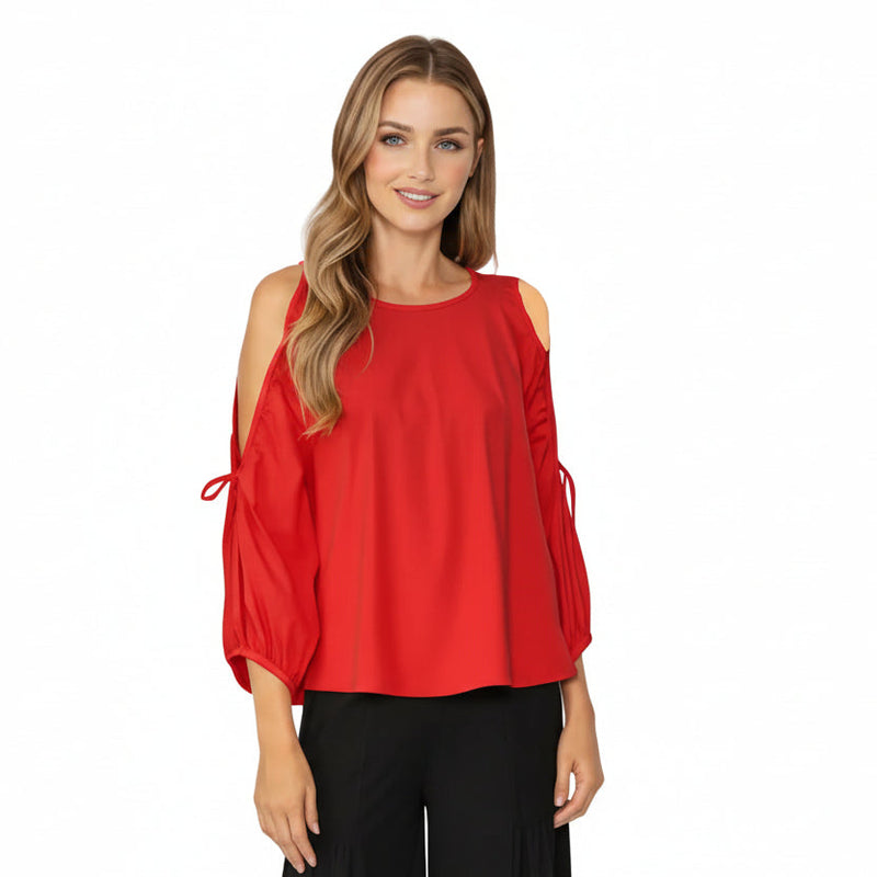 Cold Shoulder Dolman Sleeve Top in Red - 7637T-RD