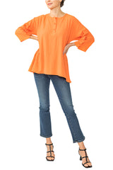 Ruched-Sleeve Hi-Low Tunic Top in Carrot - 7502T-CRT
