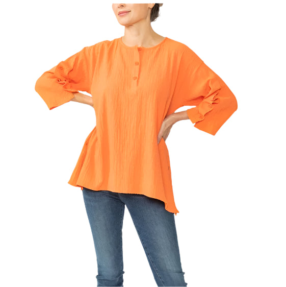 Ruched-Sleeve Hi-Low Tunic Top in Carrot - 7502T-CRT