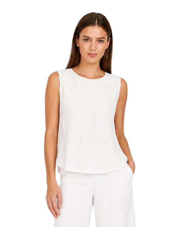 Crinkled Sleeveless Jewel Neck Top - 901T