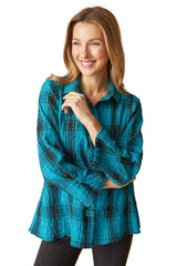 Habitat Crinkle Windowpane Tab Swing Shirt - PACIFIC - image 1
