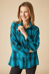 Crinkle Windowpane Tab Swing Shirt - 75109