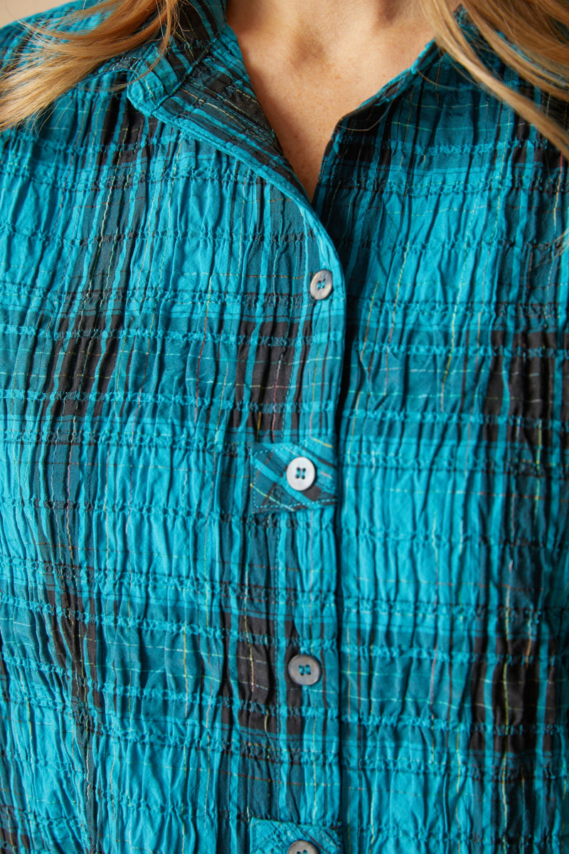 Crinkle Windowpane Tab Swing Shirt - 75109