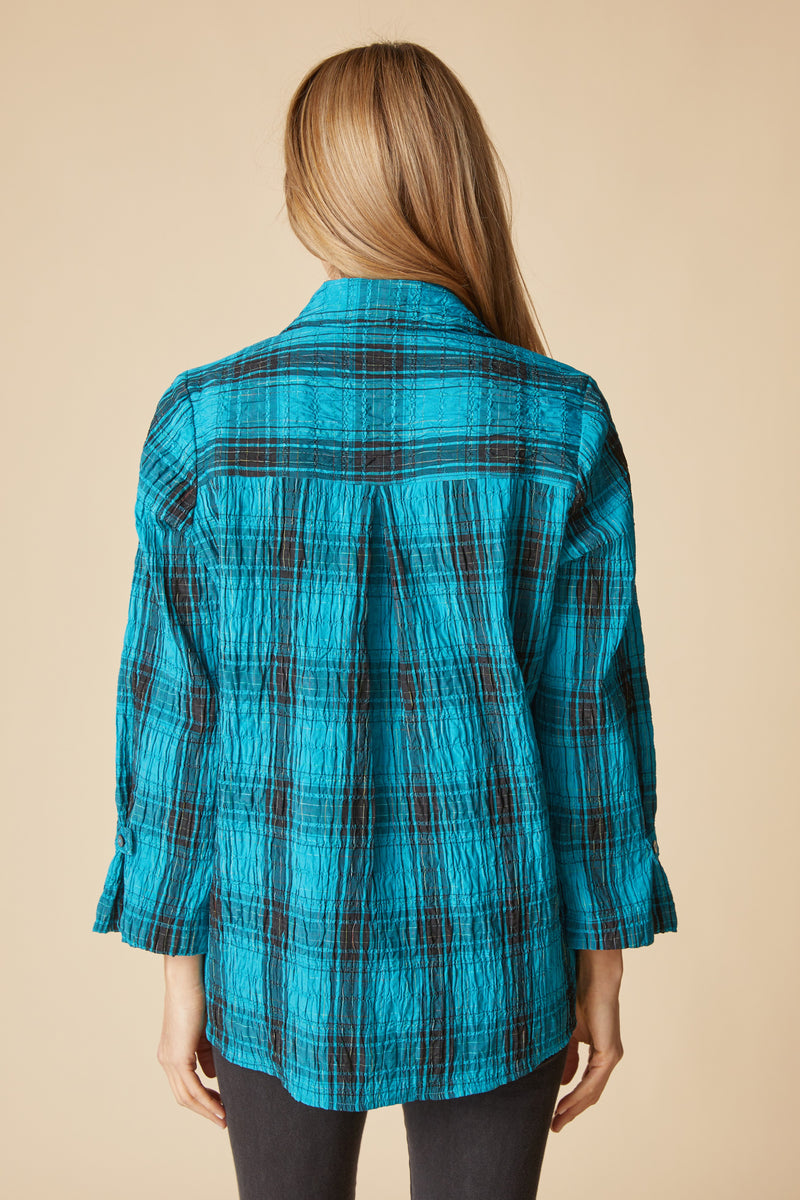 Habitat Crinkle Windowpane Tab Swing Shirt - PACIFIC - image 3