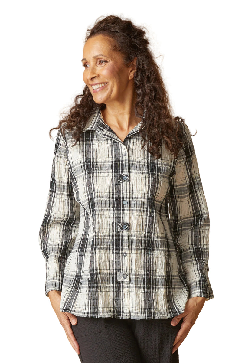 Habitat Crinkle Windowpane Tab Swing Shirt - WINTER WHITE - image 1