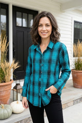 Crinkle Windowpane Tab Swing Shirt - 75109