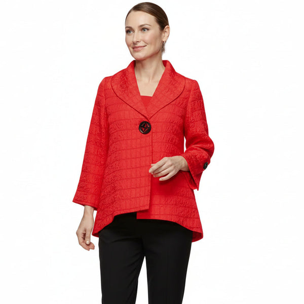 Textured Jacquard One-Button Jacket in Red - 7525J-RD
