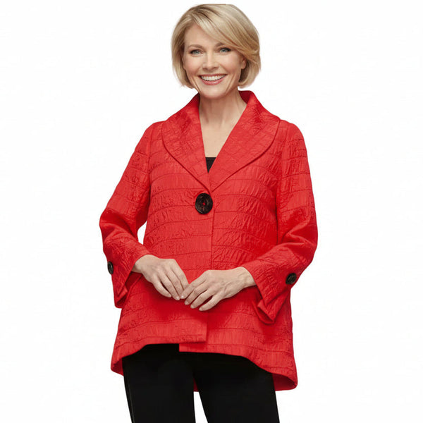 Textured Jacquard One-Button Jacket in Red - 7525J-RD