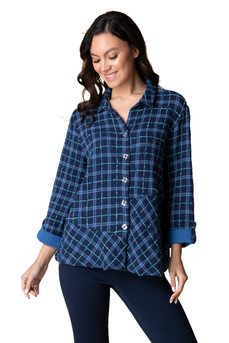 Habitat Double Faced Windowpane Pieced Tunic Shirt - 75915