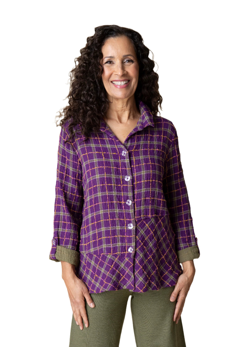 Habitat Double Faced Windowpane Pieced Tunic Shirt - 75915