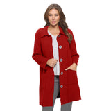 Long Button Up Waffle Jacket in Brick Red - BW-201-RD