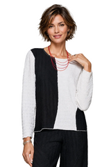 Lightweight Textured Color-Block Top in Black & White - 46973 - Size M Only!