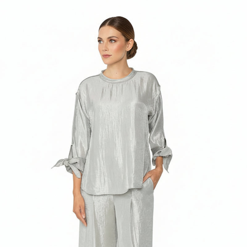 Shimmered Silvery Taupe High-Low Top - 7648T