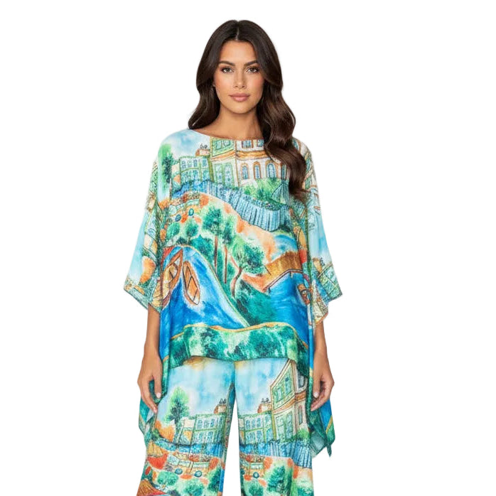 Capri Village Print Poncho Top - 7670T