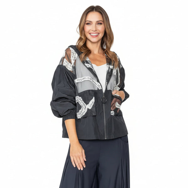 Organza Trim Detail Jacket in Black/Multi - 7695J