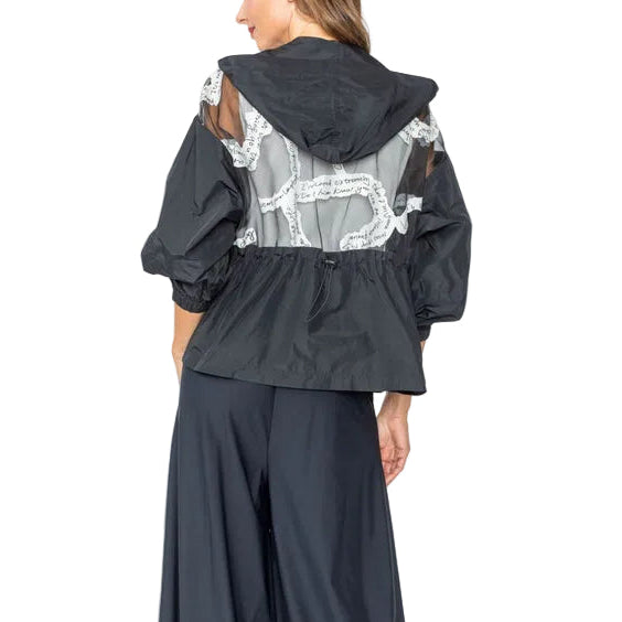 Organza Trim Detail Jacket in Black/Multi - 7695J