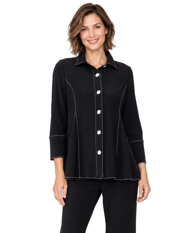 Contrast-Stitch Soft Knit Shirt Jacket - 7709J