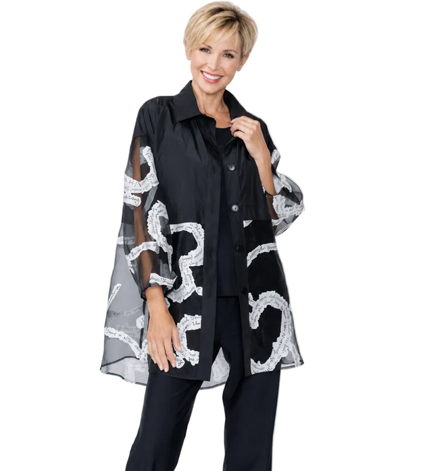 Just In! Semi-Sheer Script Print Organza Blouse - 7738B