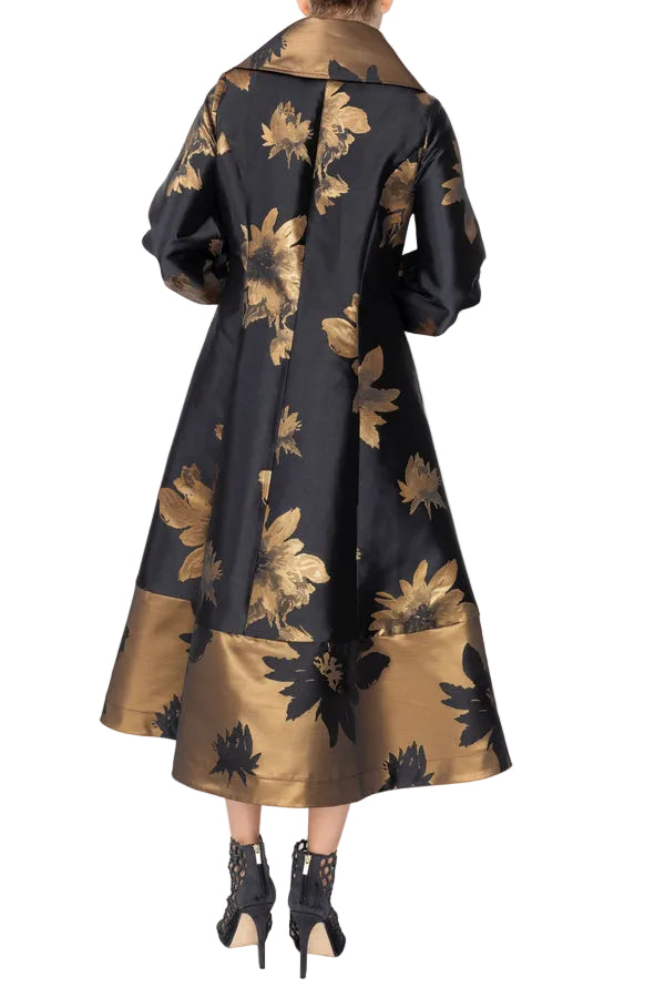 Just In! Floral Jacquard Statement Dress/Jacket in Black & Gold - 7758J