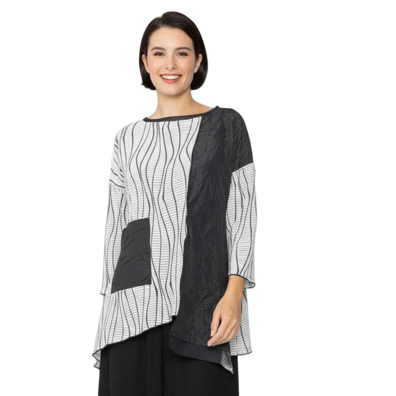 Wavy Stripe Mixed Media Tunic -7788T