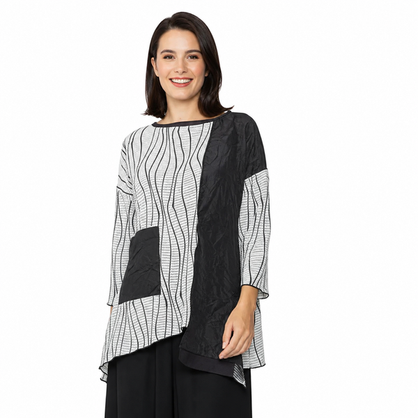 Wavy Stripe Mixed Media Tunic -7788T