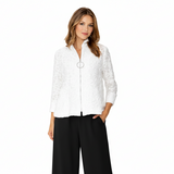White Floral Jacquard Zip-Front Jacket in White - 7799T