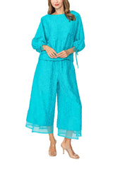 Floral Textured Ankle Pant in Turquoise - 7789P-TQ