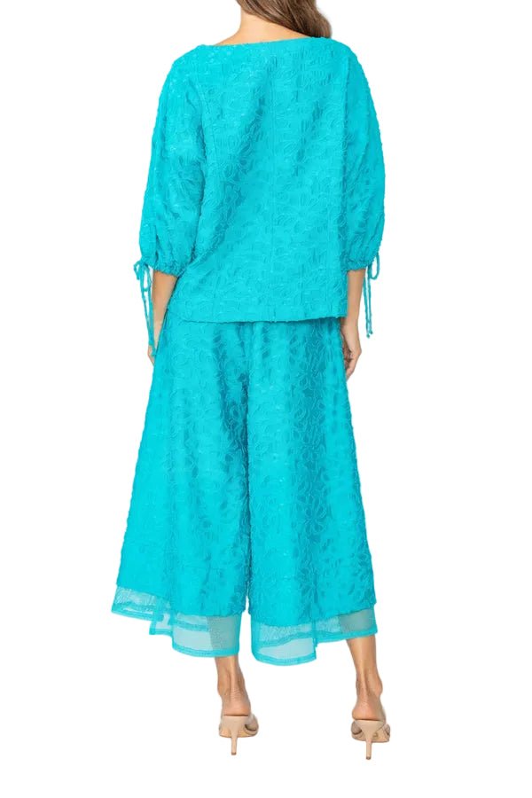 Floral Textured Ankle Pant in Turquoise - 7789P-TQ