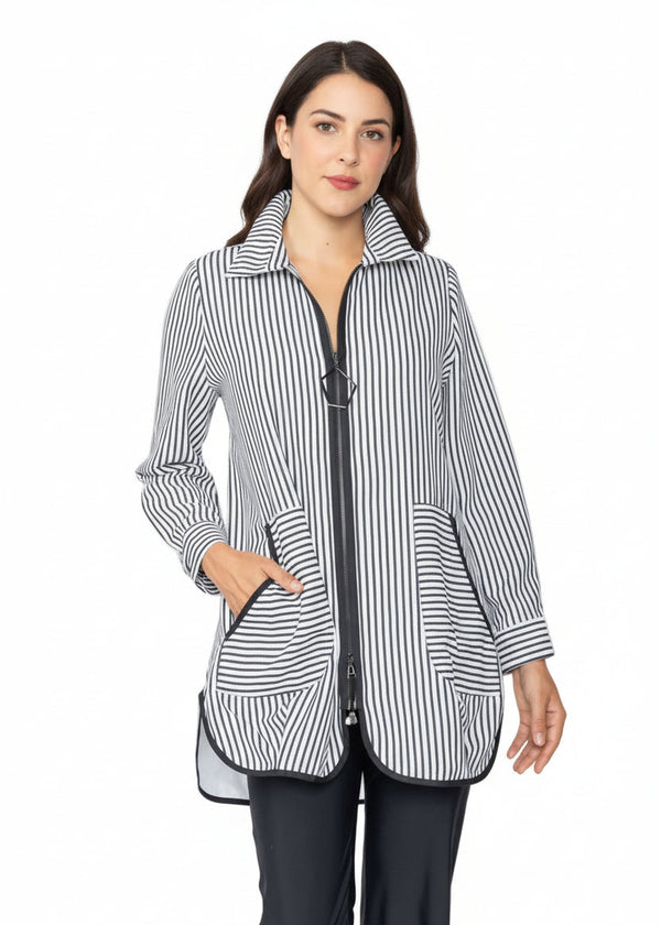 Mixed Direction Zip Front Tunic Jacket in Black & White - 7830J
