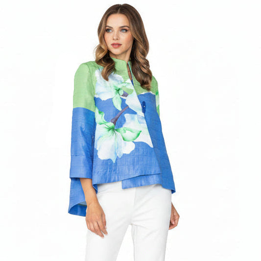 Statement Floral Placement Asymmetric Jacket - 7887J