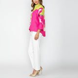 Statement Floral Placement Asymmetric Jacket - 7887J