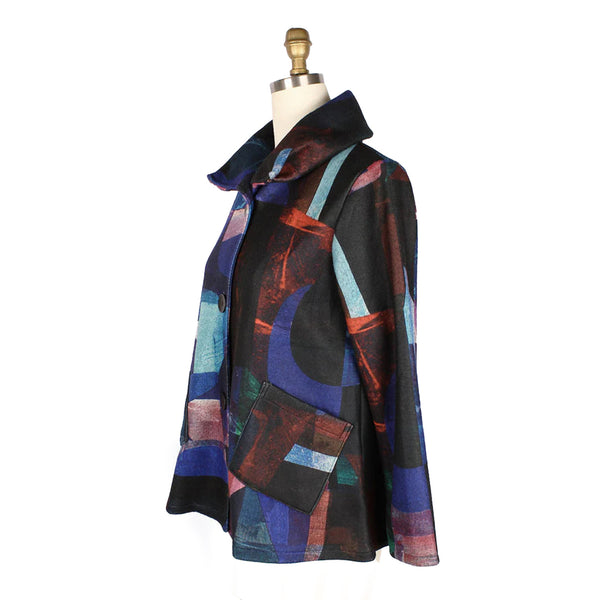 Damee Colorblock Modern Art-Print Soft Flannel Jacket in Blue/Multi - 4911