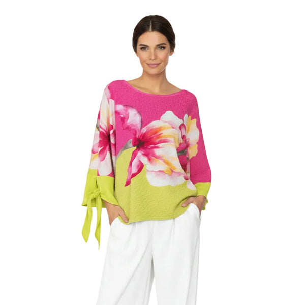 Statement Floral Tie Cuff Top in Pink/Multi - 7912T